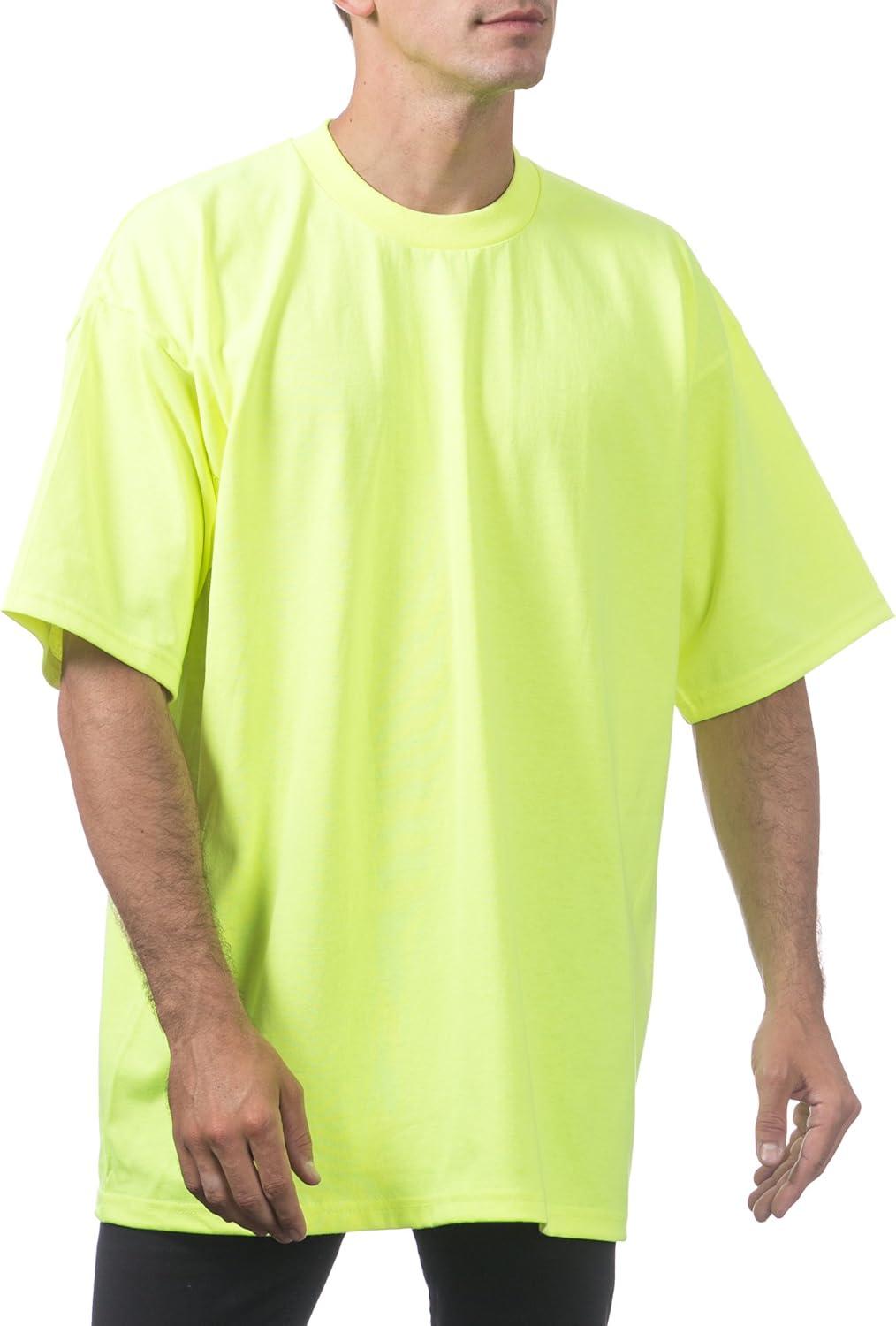 imagePro Club Mens 6Pack Heavyweight Cotton Short Sleeve Crew Neck TShirtSafety Green
