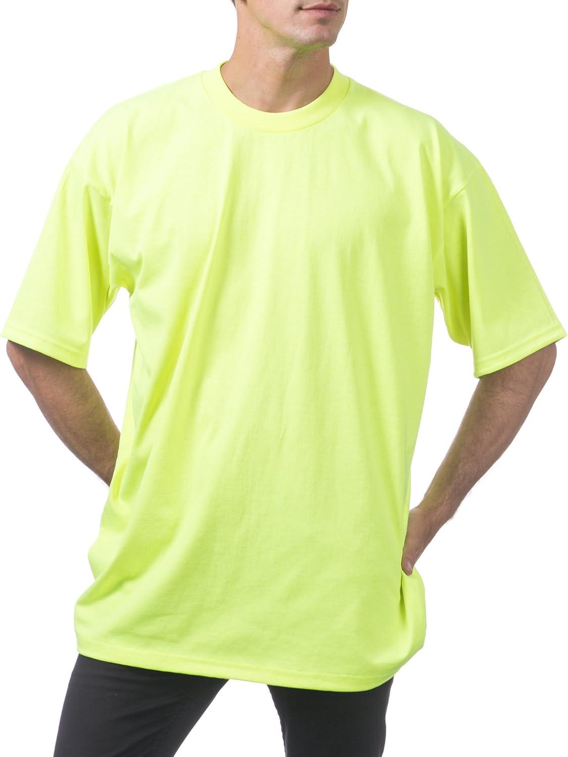 imagePro Club Mens 6Pack Heavyweight Cotton Short Sleeve Crew Neck TShirtSafety Green