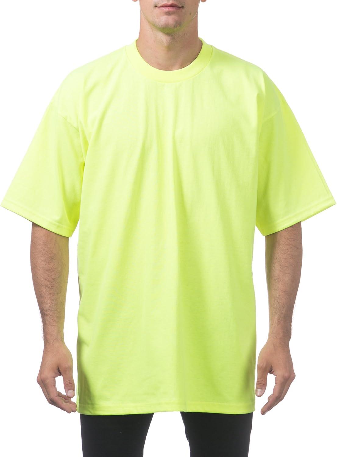 imagePro Club Mens 6Pack Heavyweight Cotton Short Sleeve Crew Neck TShirtSafety Green