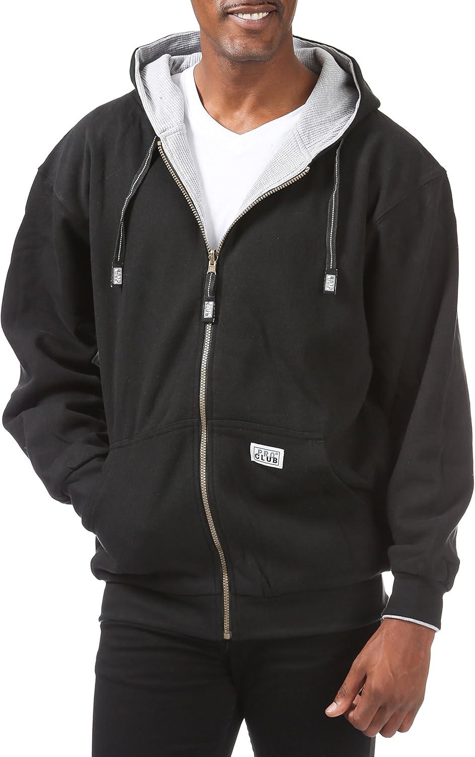 imagePro Club Mens Full Zip Reversible Fleece and Thermal HoodieBlackHeather Gray