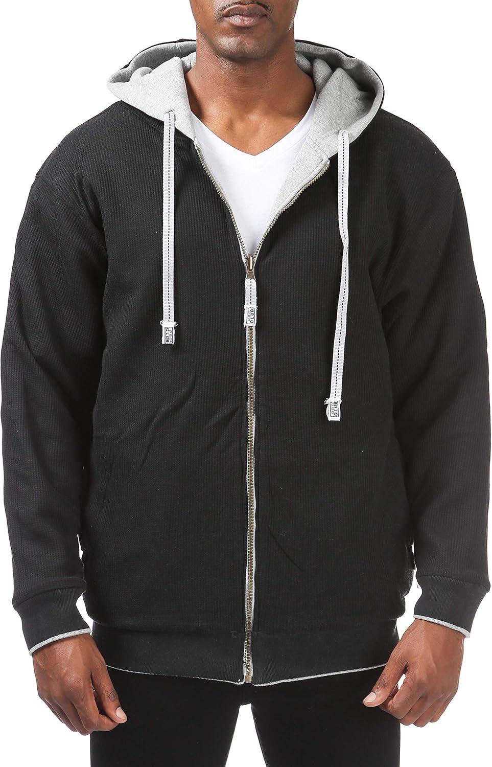 imagePro Club Mens Full Zip Reversible Fleece and Thermal HoodieHeather GrayBlack