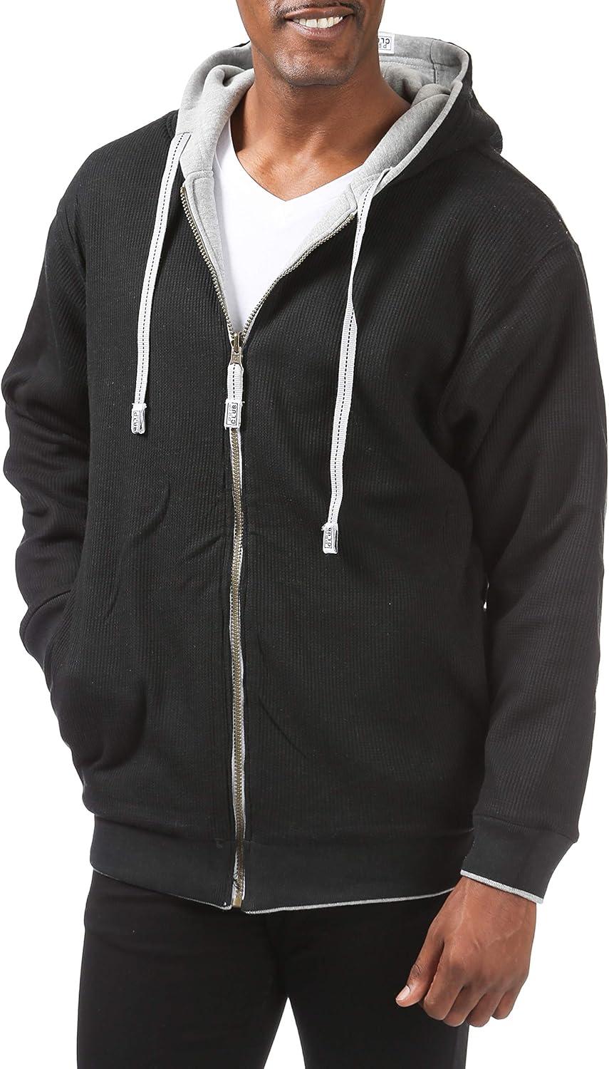 imagePro Club Mens Full Zip Reversible Fleece and Thermal HoodieHeather GrayBlack