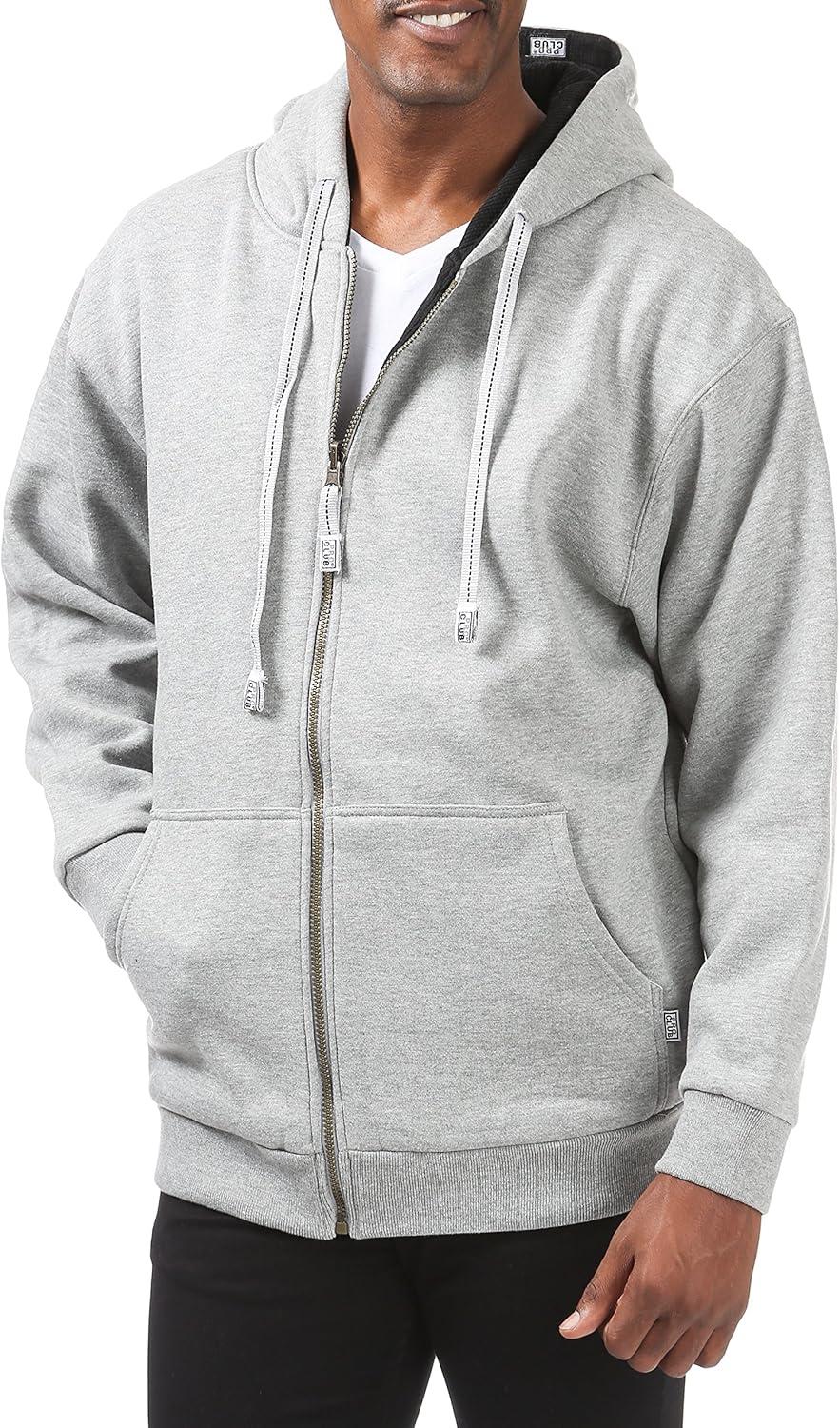 imagePro Club Mens Full Zip Reversible Fleece and Thermal HoodieHeather GrayBlack