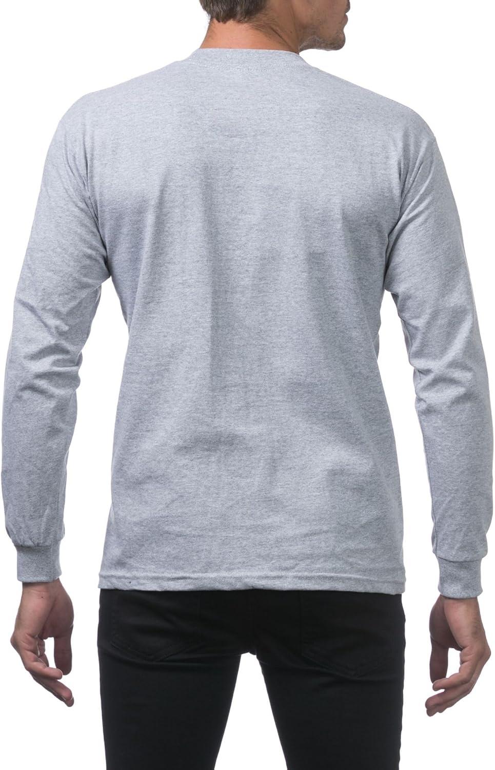 imagePro Club Mens Heavyweight Cotton Long Sleeve Crew Neck TShirtHeather Gray