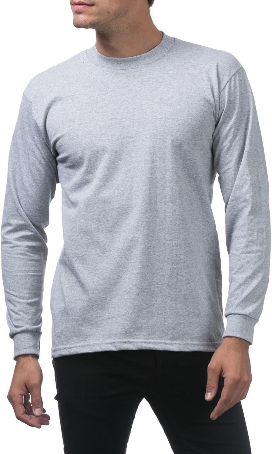 imagePro Club Mens Heavyweight Cotton Long Sleeve Crew Neck TShirtHeather Gray