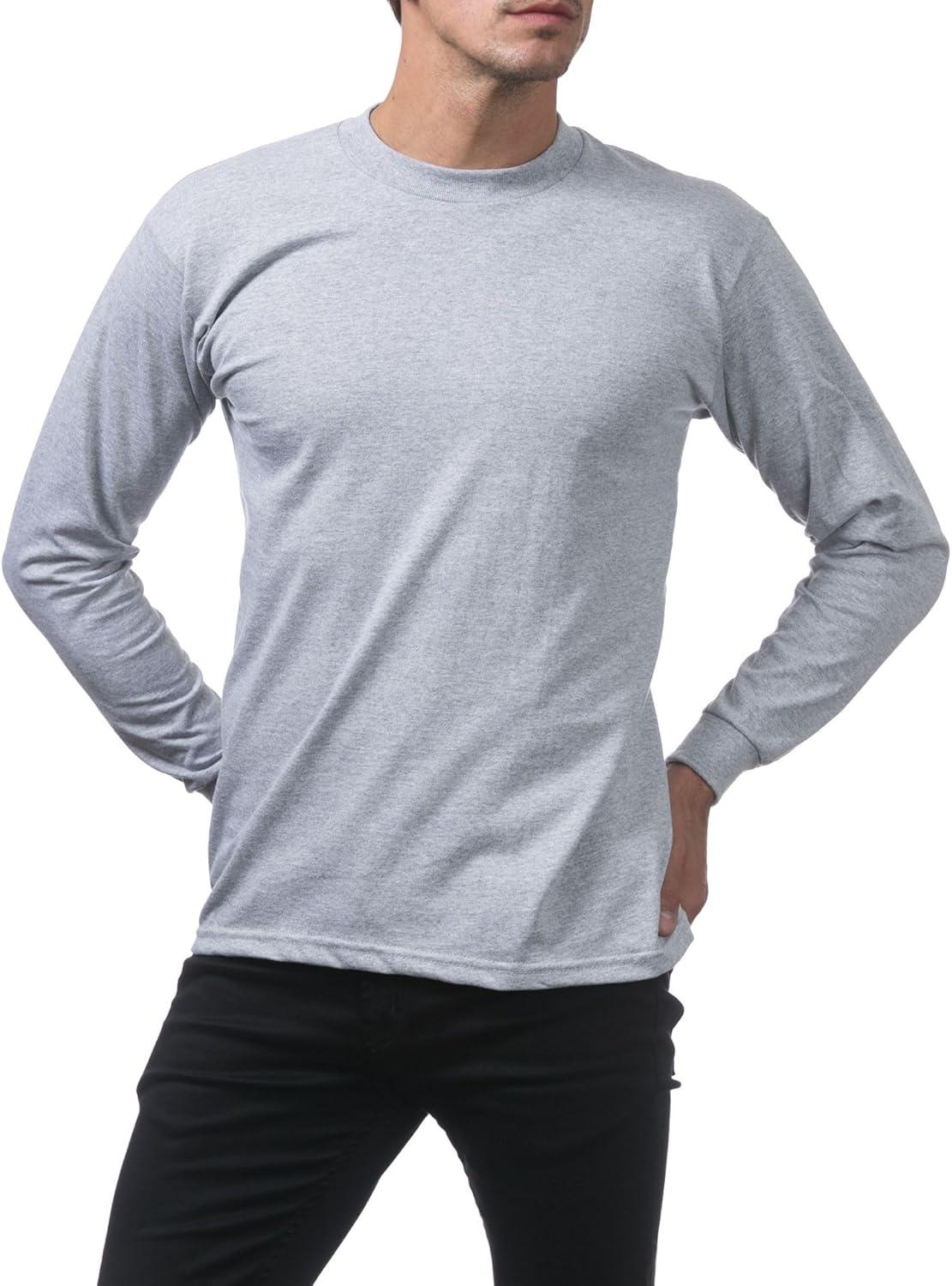 imagePro Club Mens Heavyweight Cotton Long Sleeve Crew Neck TShirtHeather Gray