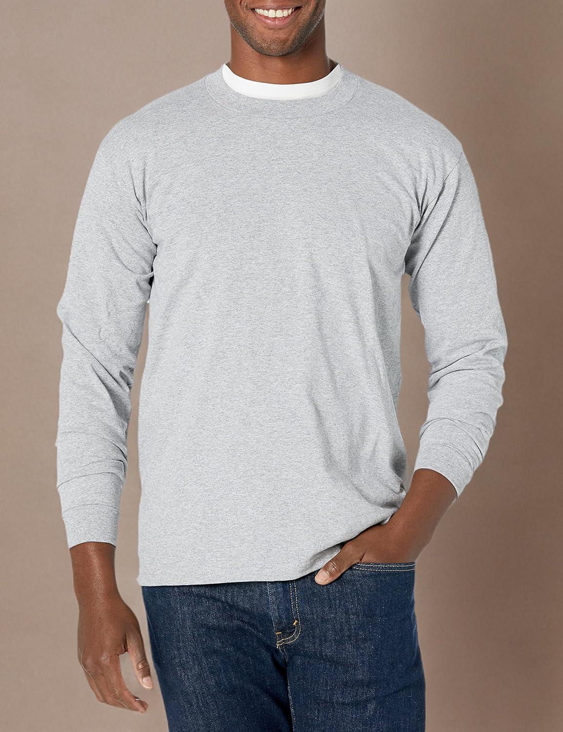 imagePro Club Mens Heavyweight Cotton Long Sleeve Crew Neck TShirtHeather Gray