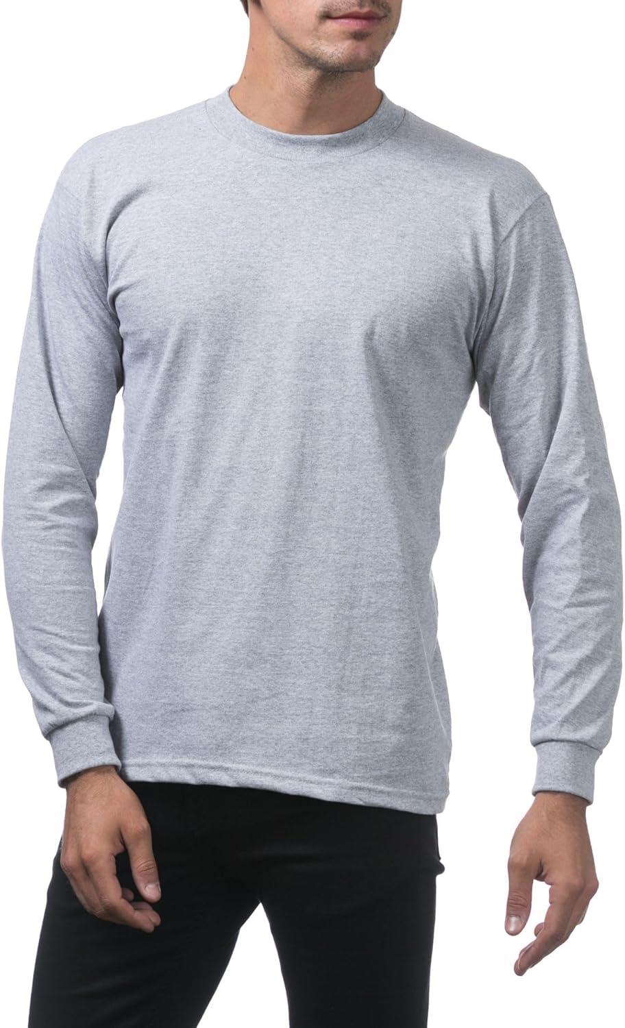 imagePro Club Mens Heavyweight Cotton Long Sleeve Crew Neck TShirtHeather Gray