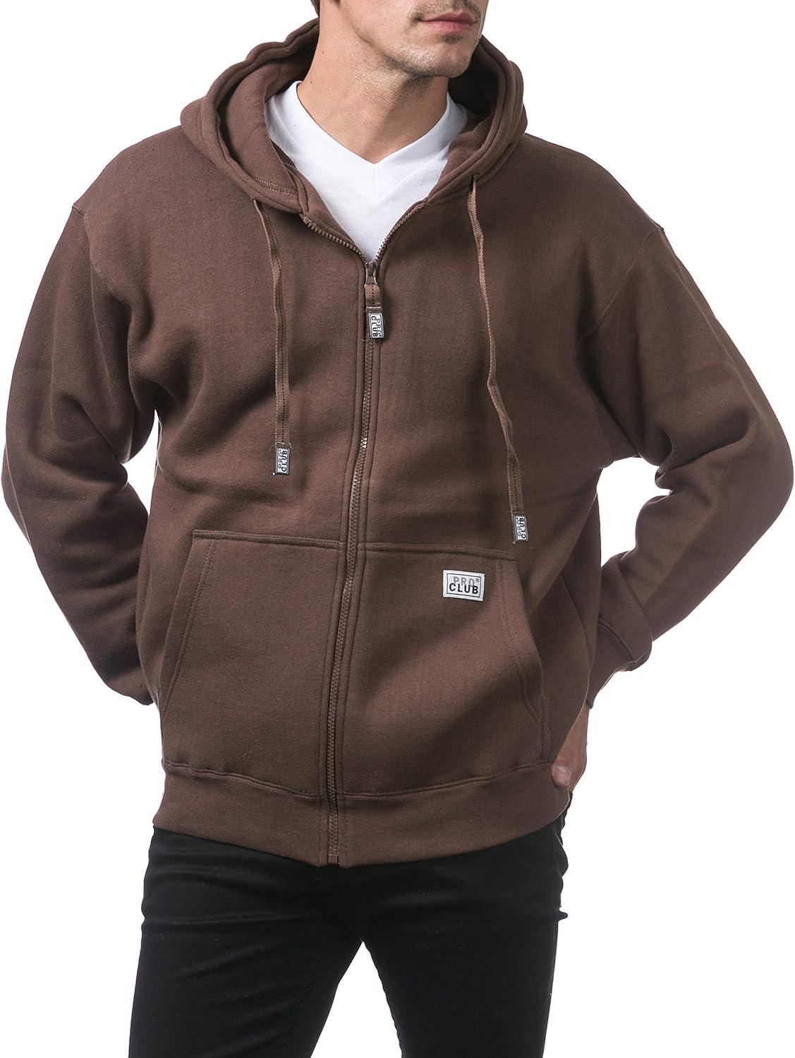 imagePro Club Mens Heavyweight Full Zip Fleece HoodieBrown