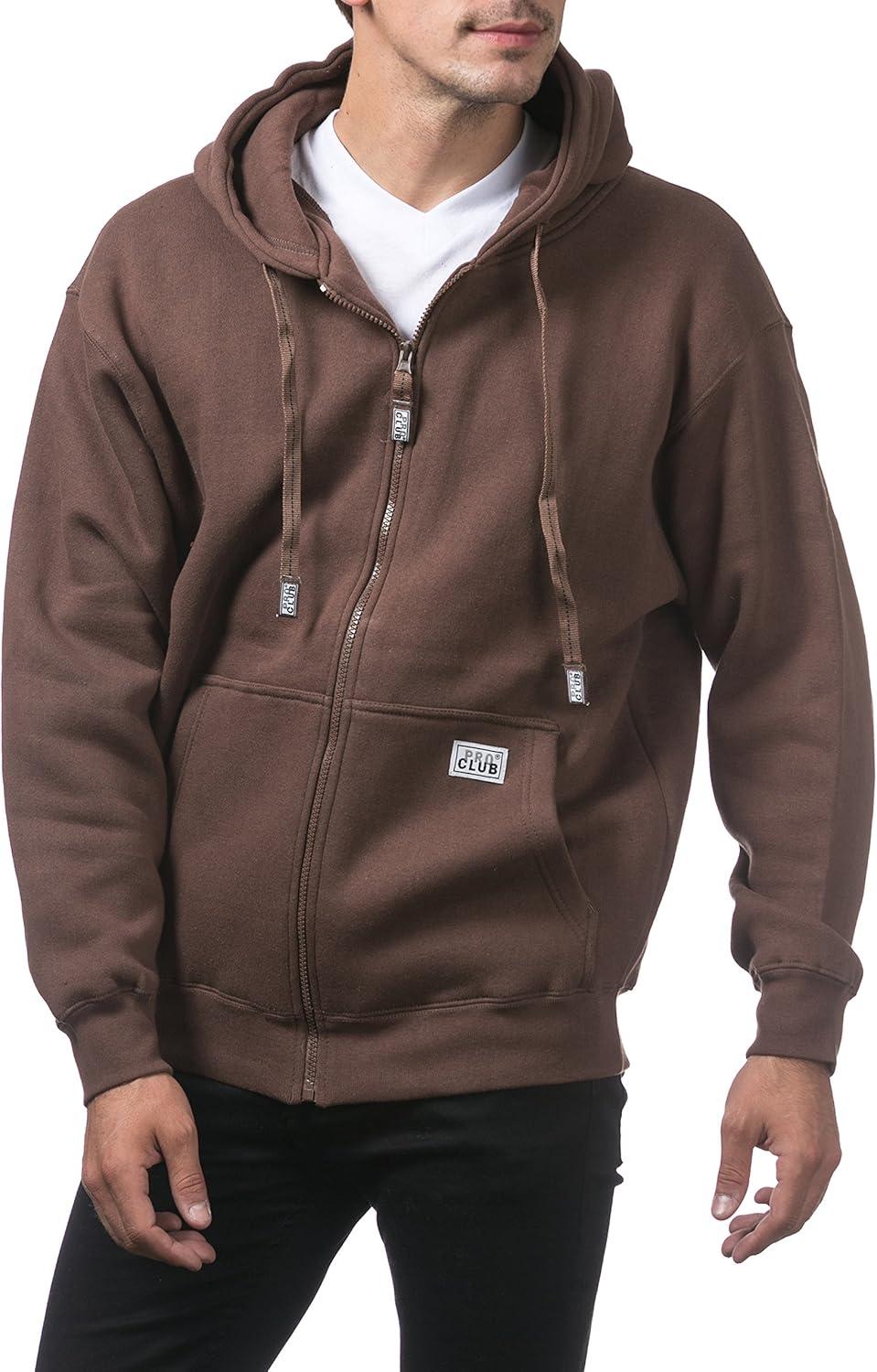 imagePro Club Mens Heavyweight Full Zip Fleece HoodieBrown