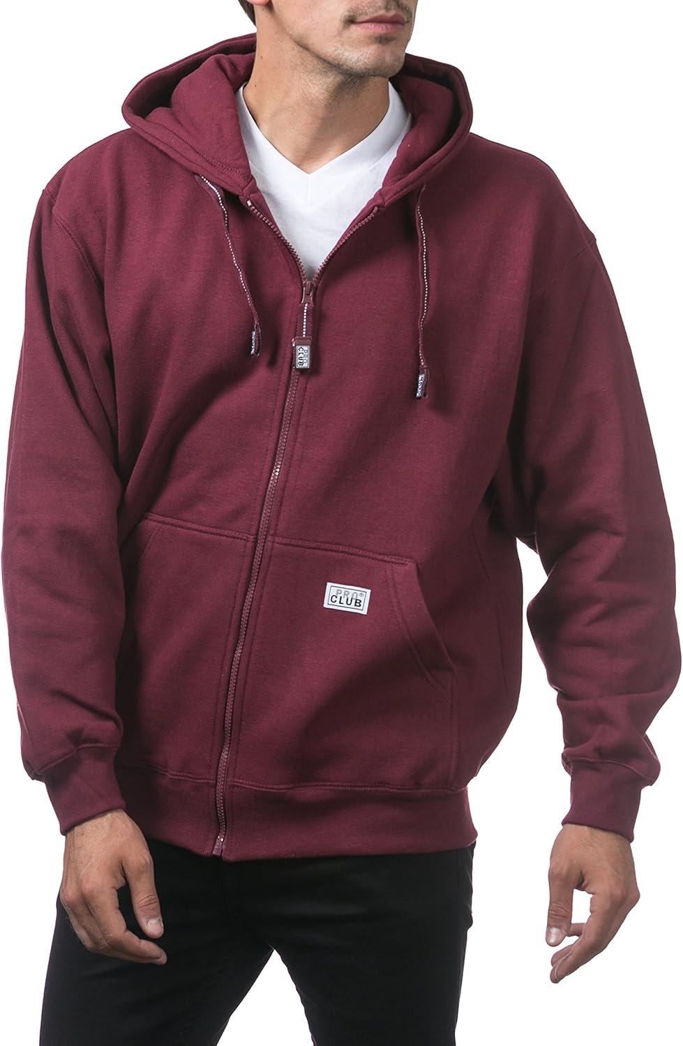 imagePro Club Mens Heavyweight Full Zip Fleece HoodieMaroon