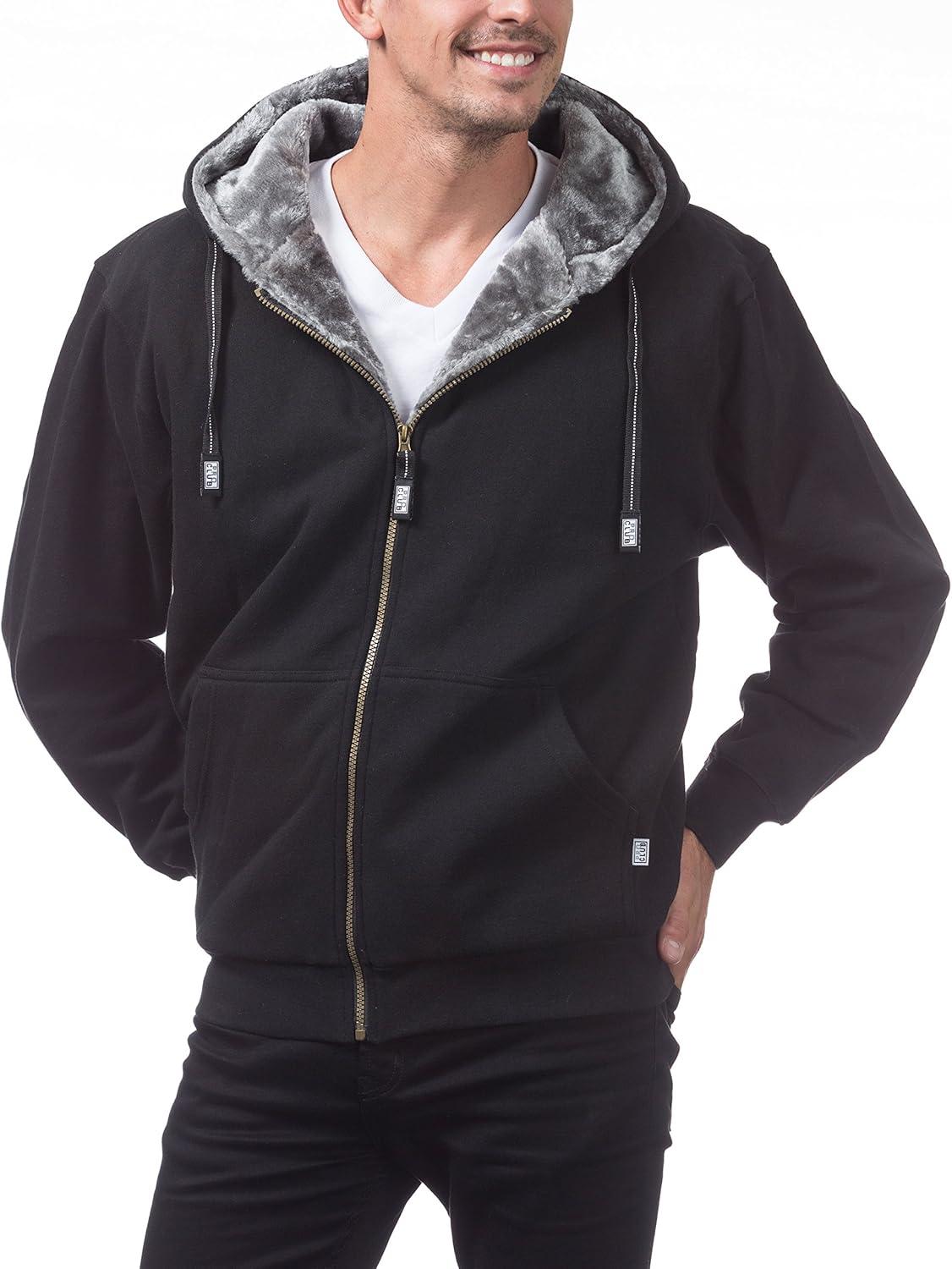 imagePro Club Mens Heavyweight Pile Full Zip HoodieBlack Gray