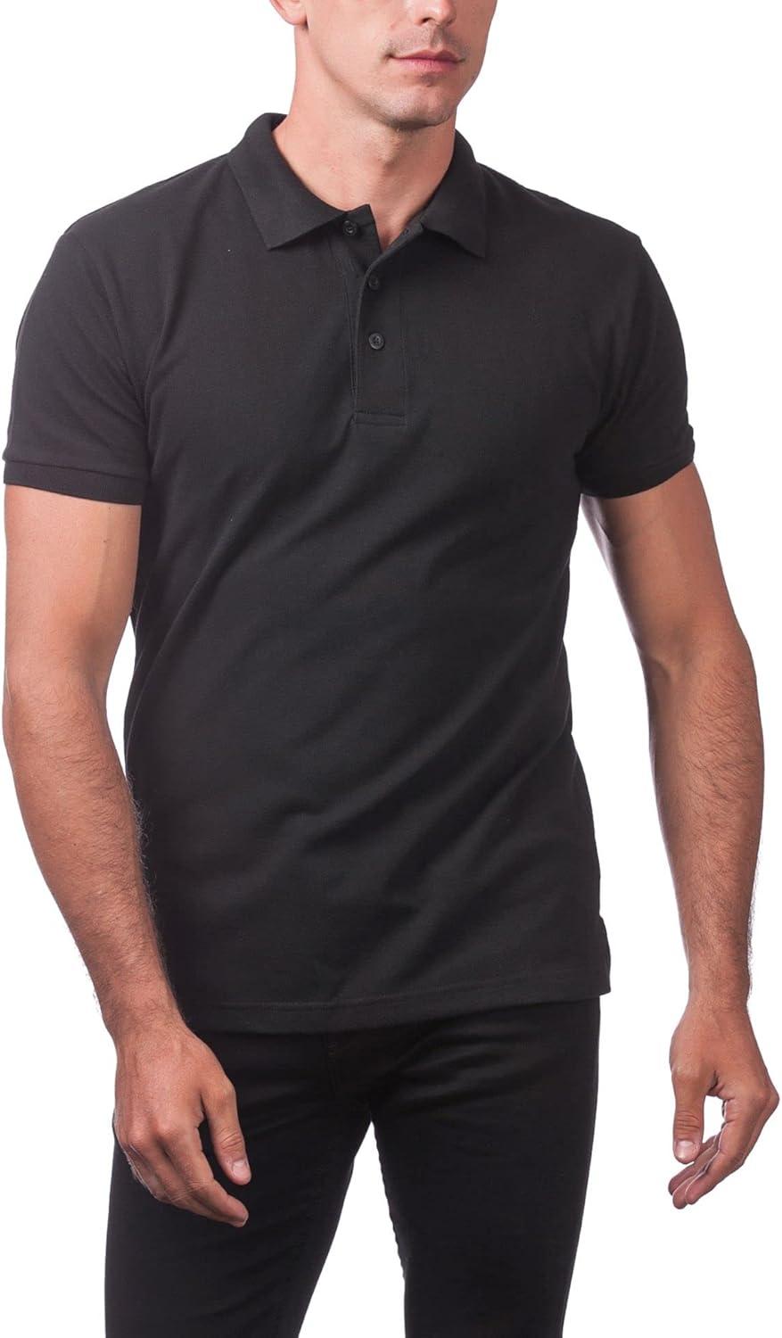 imagePro Club Mens Pique Polo Cotton Short Sleeve ShirtBlack