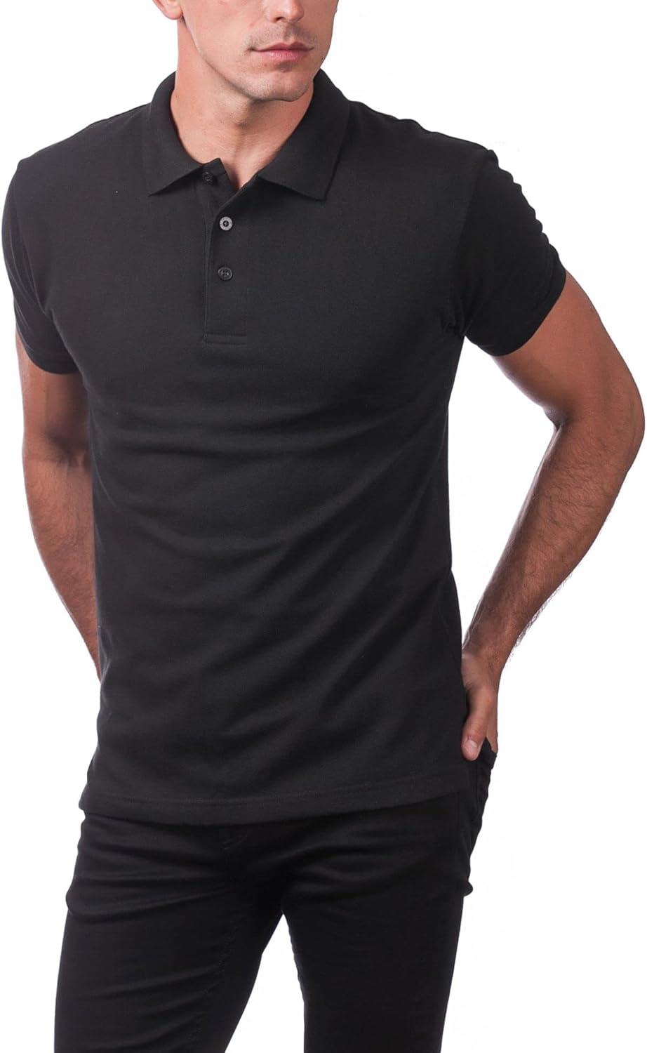 imagePro Club Mens Pique Polo Cotton Short Sleeve ShirtBlack