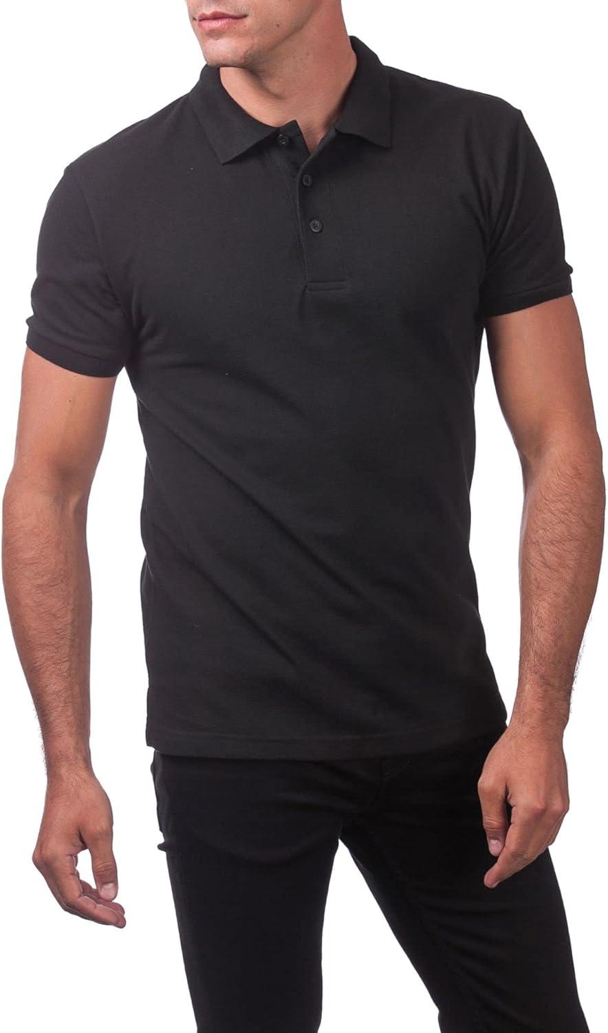 imagePro Club Mens Pique Polo Cotton Short Sleeve ShirtBlack