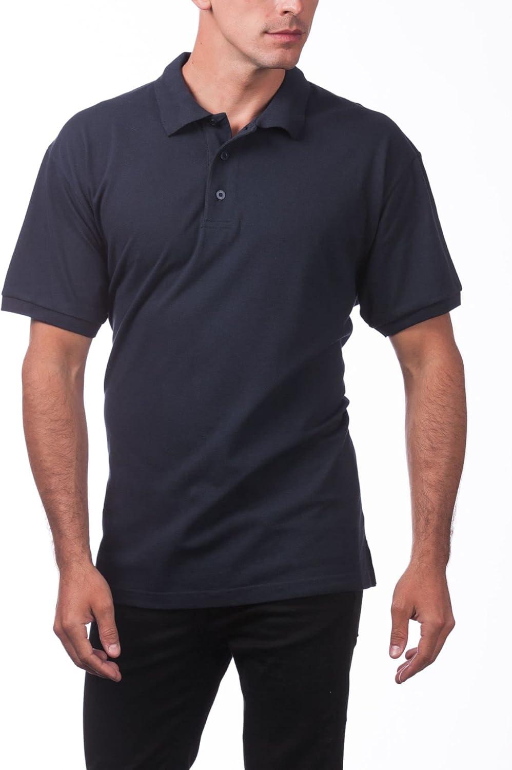 imagePro Club Mens Pique Polo Cotton Short Sleeve ShirtNavy