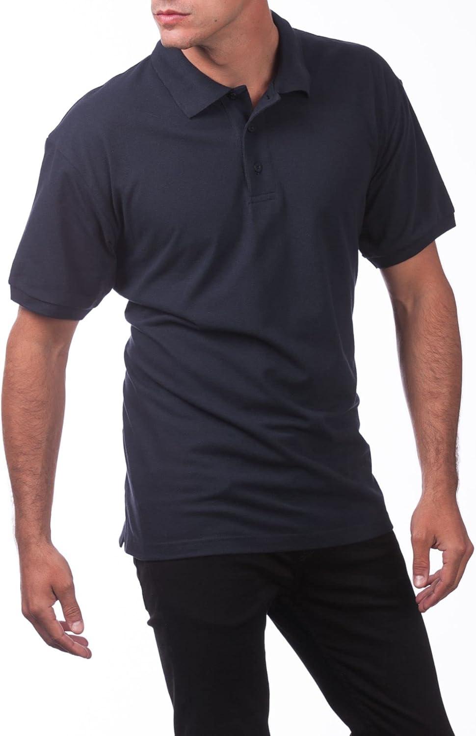 imagePro Club Mens Pique Polo Cotton Short Sleeve ShirtNavy