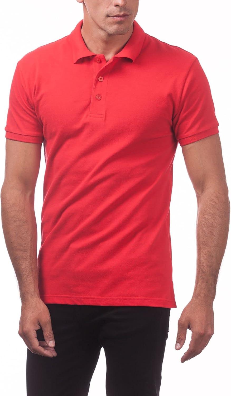 imagePro Club Mens Pique Polo Cotton Short Sleeve ShirtRed