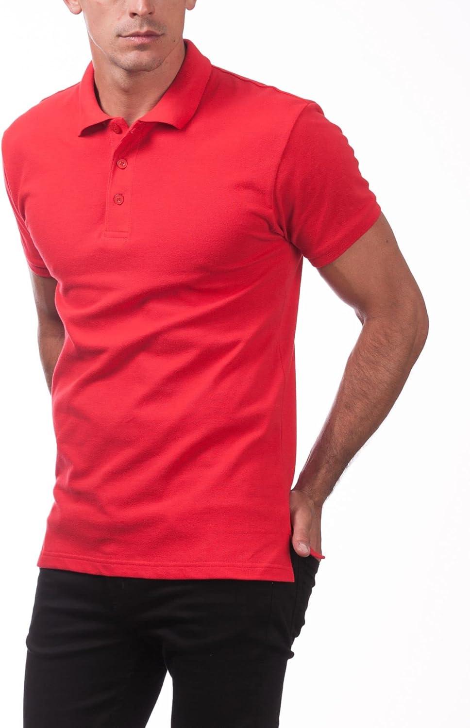 imagePro Club Mens Pique Polo Cotton Short Sleeve ShirtRed
