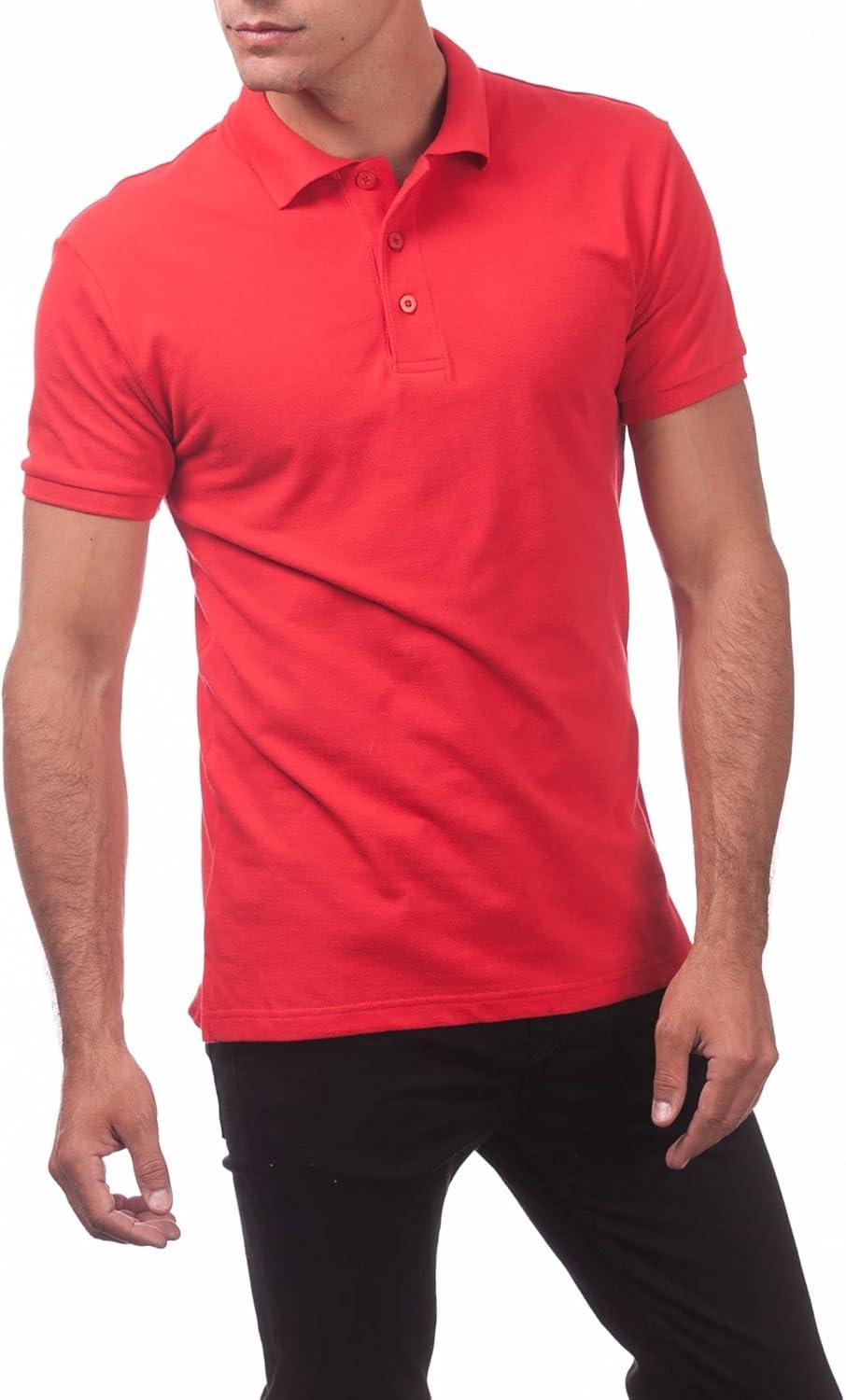 imagePro Club Mens Pique Polo Cotton Short Sleeve ShirtRed