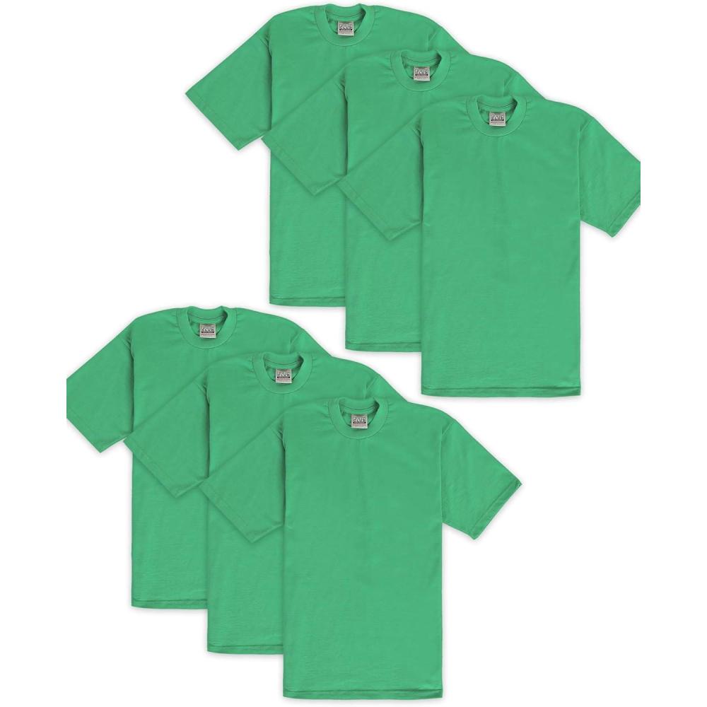 imagePro Club Mens 6Pack Heavyweight Cotton Short Sleeve Crew Neck TShirtKelly Green