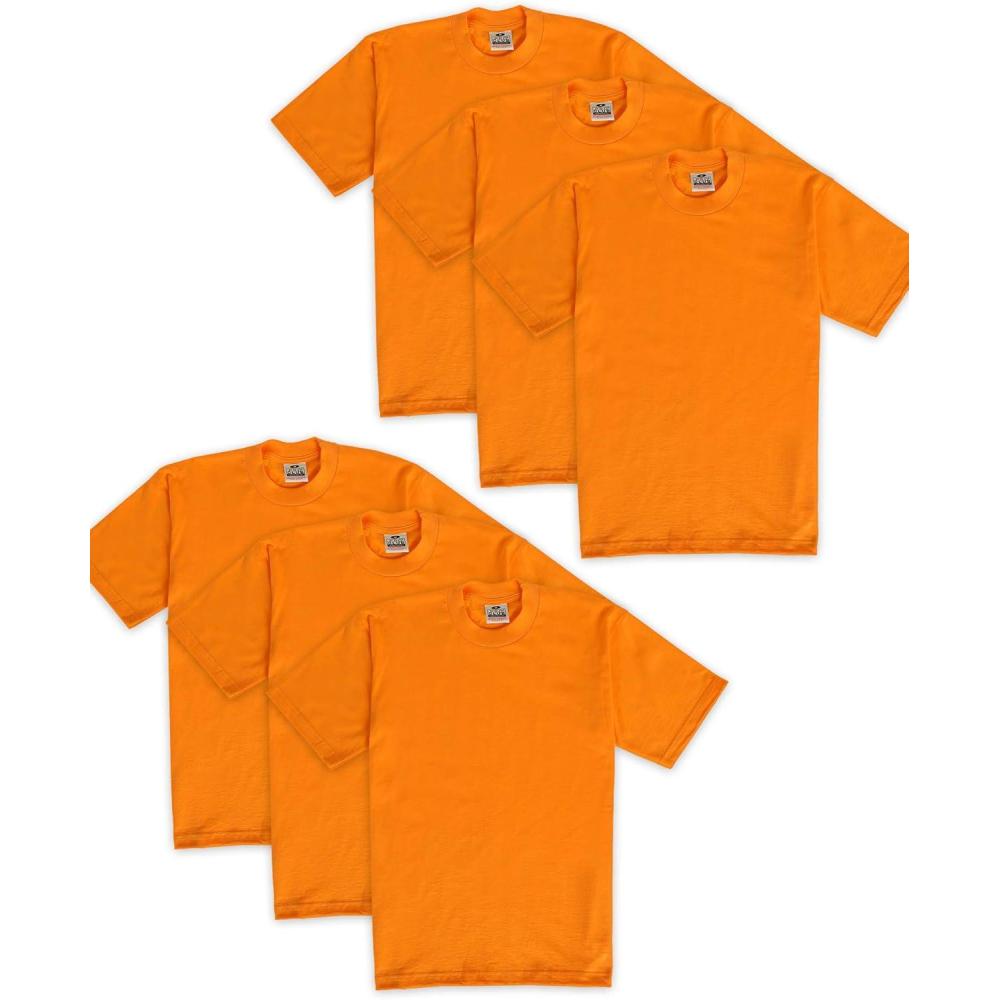 imagePro Club Mens 6Pack Heavyweight Cotton Short Sleeve Crew Neck TShirtOrange Tang
