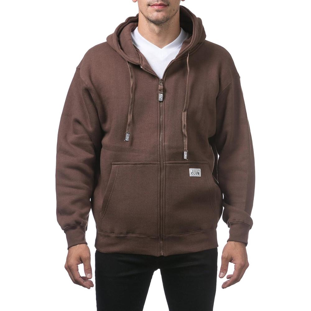 imagePro Club Mens Heavyweight Full Zip Fleece HoodieBrown
