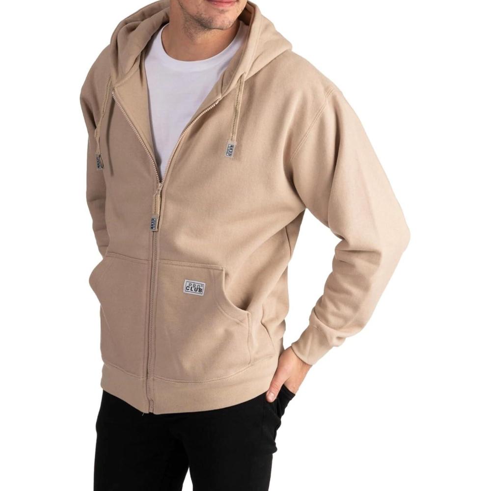 imagePro Club Mens Heavyweight Full Zip Fleece HoodieKhaki