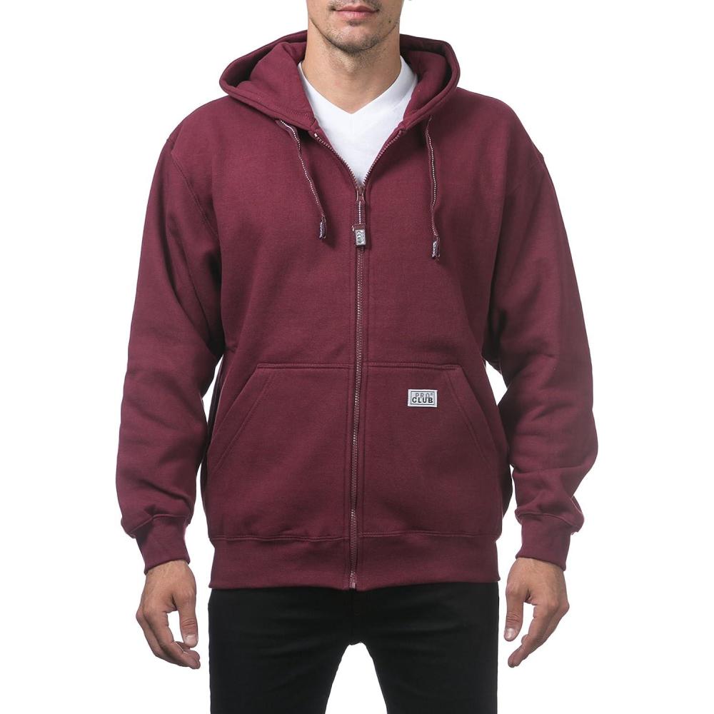 imagePro Club Mens Heavyweight Full Zip Fleece HoodieMaroon
