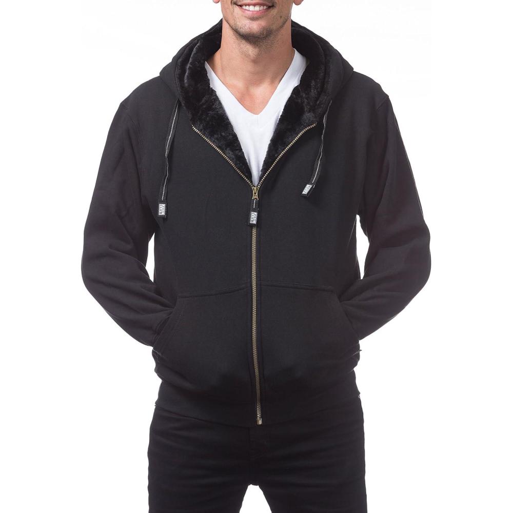 imagePro Club Mens Heavyweight Pile Full Zip HoodieBlack Black