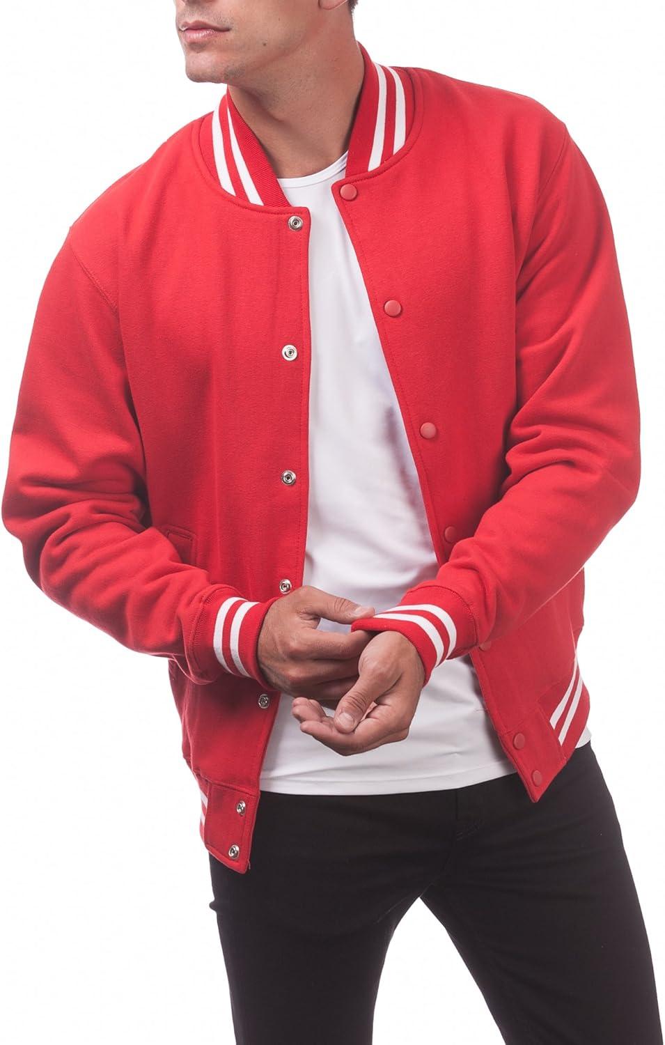 imagePro Club Mens Varsity Fleece Baseball JacketRedRed
