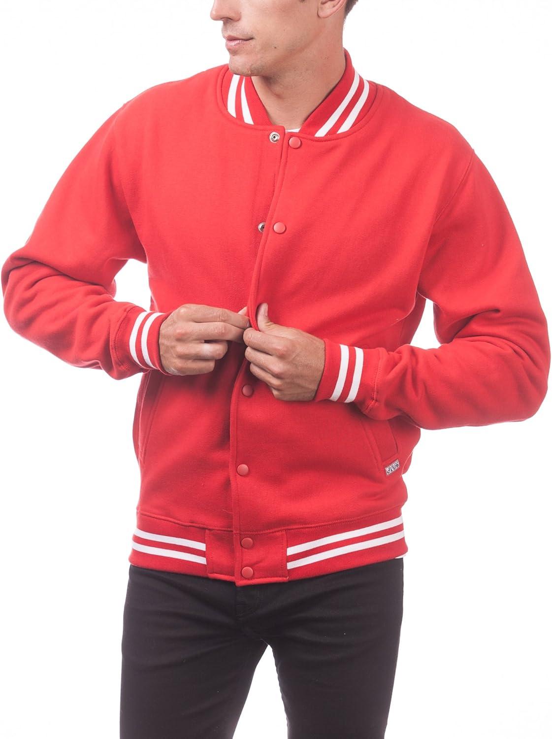 imagePro Club Mens Varsity Fleece Baseball JacketRedRed