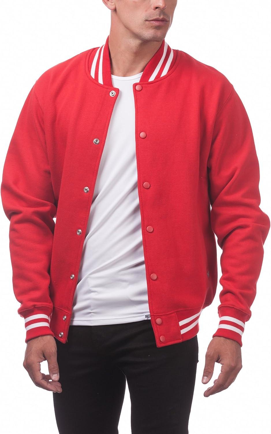 imagePro Club Mens Varsity Fleece Baseball JacketRedRed
