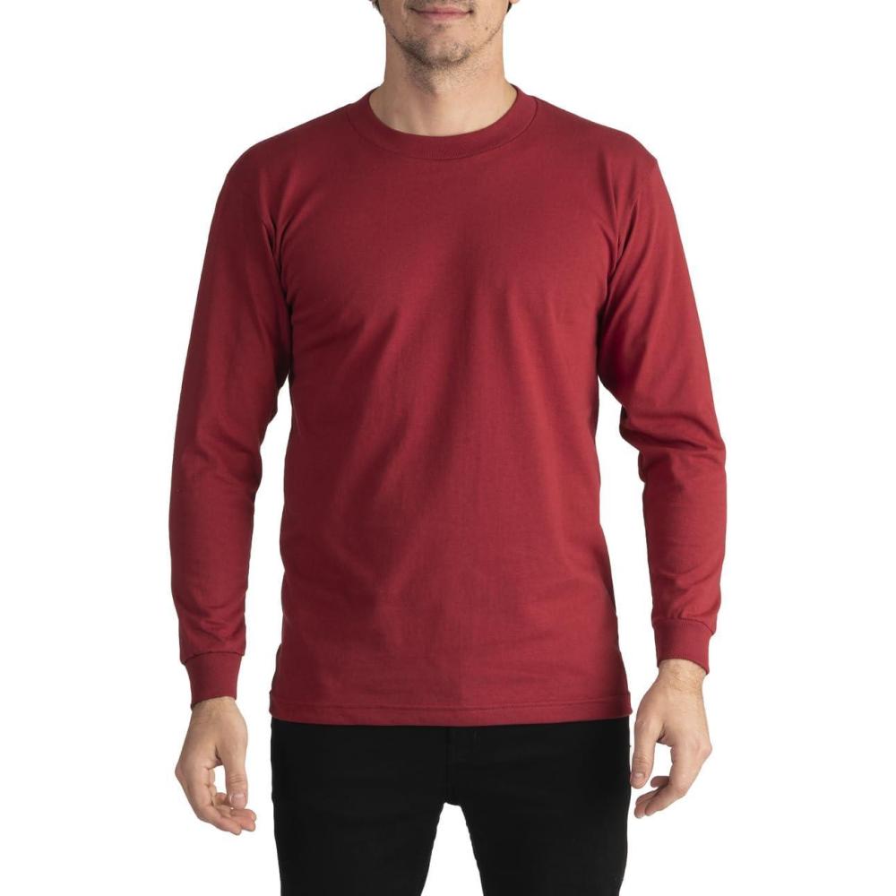imagePro Club Mens Comfort Cotton Long Sleeve TShirtBurgundy