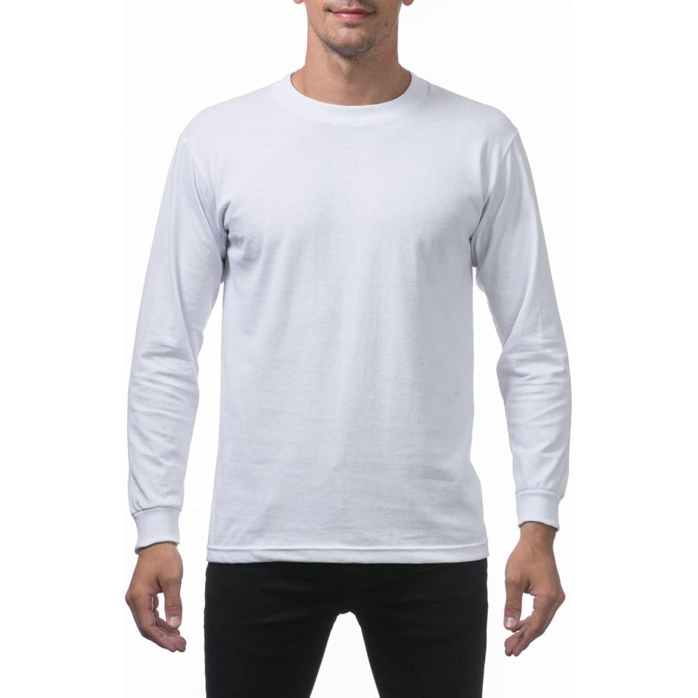 imagePro Club Mens Comfort Cotton Long Sleeve TShirtSnow White