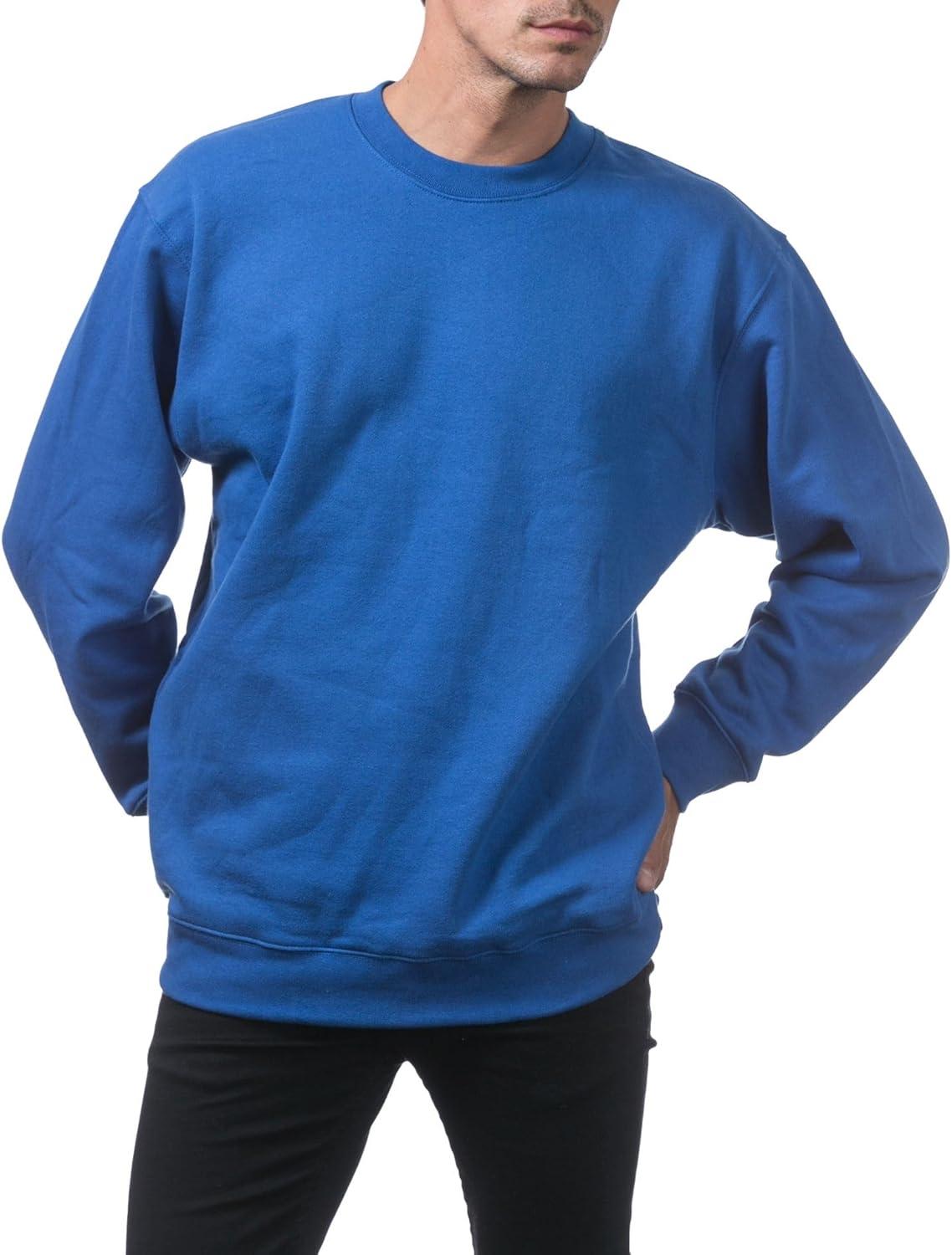 imagePro Club Mens Heavyweight 13oz Crew Neck Fleece Pullover SweatshirtRoyal Blue
