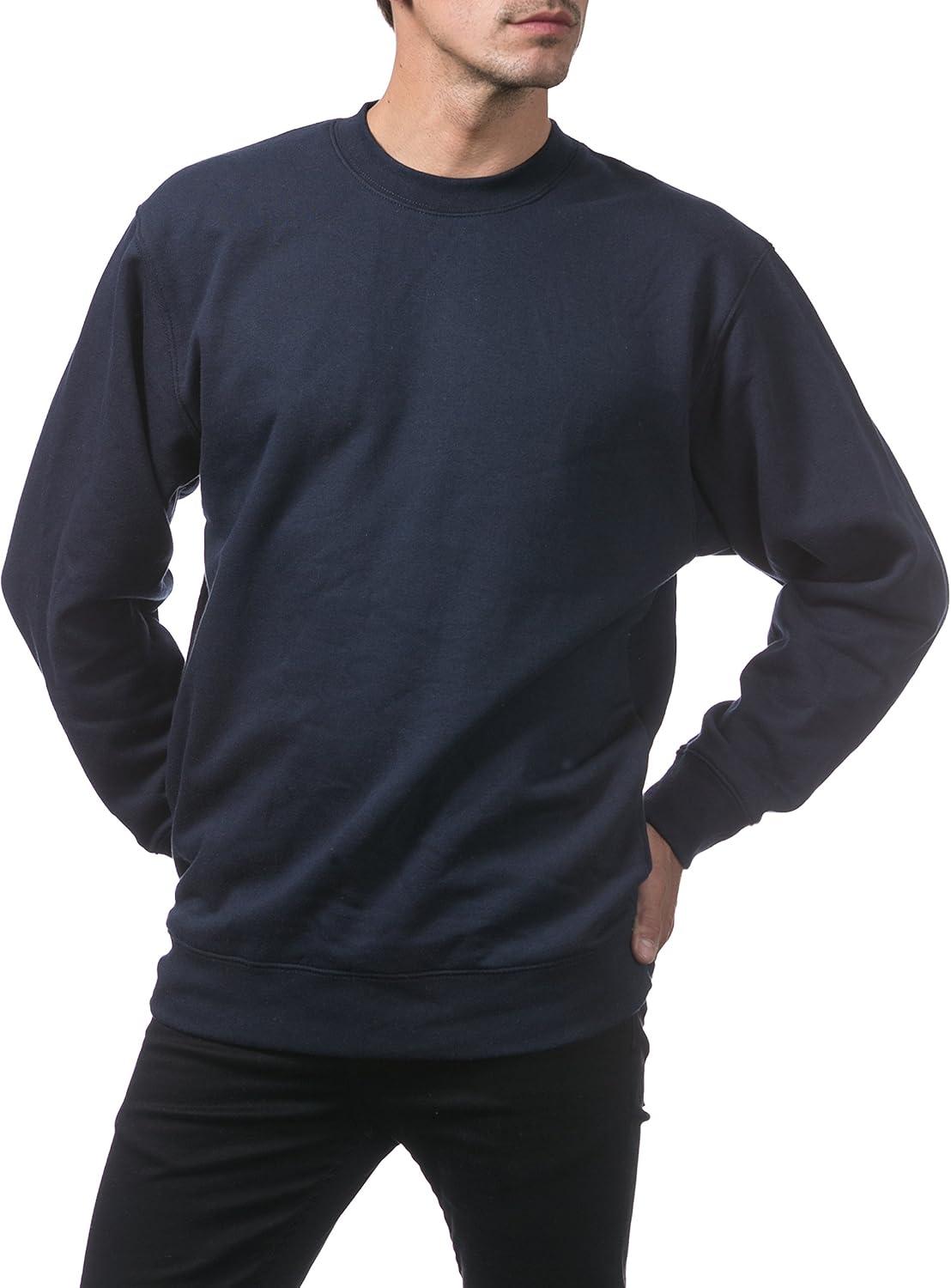 imagePro Club Mens Plain Blank Crew Neck Fleece Pullover Sweater 9ozNavy