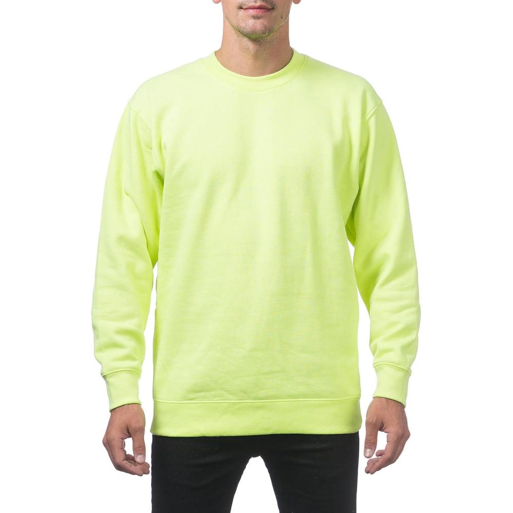 imagePro Club Mens Plain Blank Crew Neck Fleece Pullover Sweater 9ozSafety Green